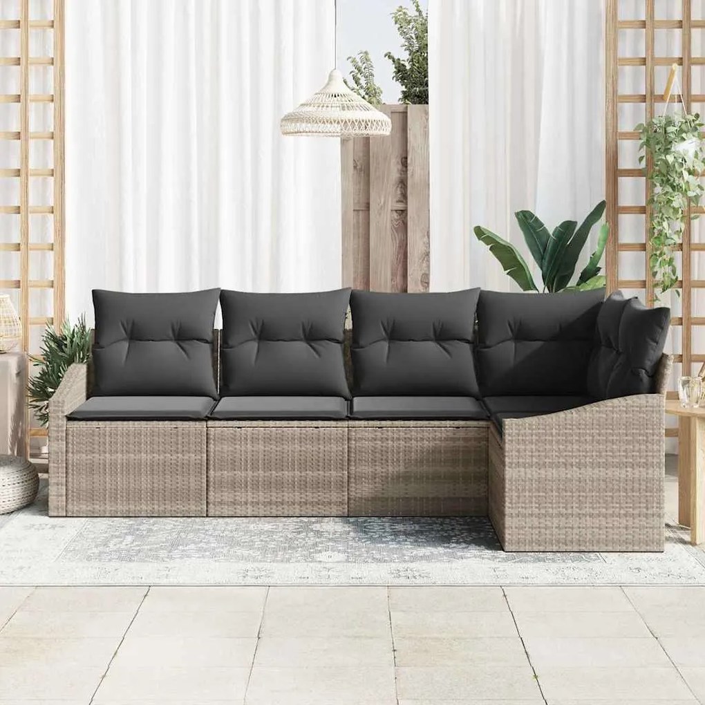 Mesa de Jantar de Jardim 5 Peças com Almofadas em Rattan Poliléctrico