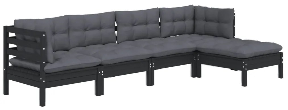 5 pcs conjunto lounge de jardim c/ almofadões pinho preto
