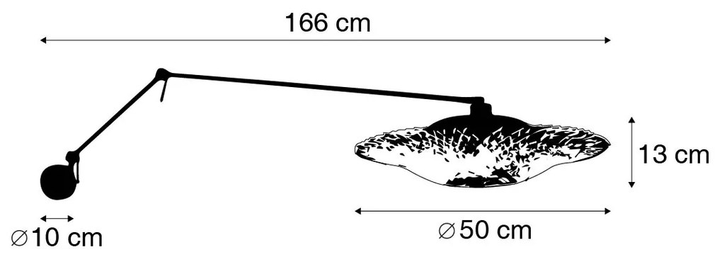 Candeeiro de parede preto com abajur de vime 50 cm ajustável - Blitz Oriental