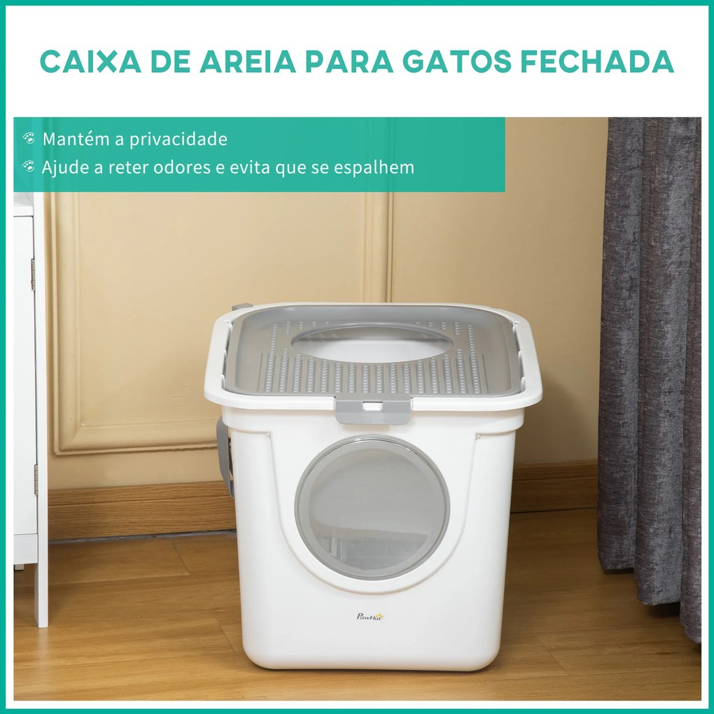 Caixa de Areia para Gatos com Pá Sanita para Animais de Estimação com 2 Portas 44x55x39 cm Branco e Cinza