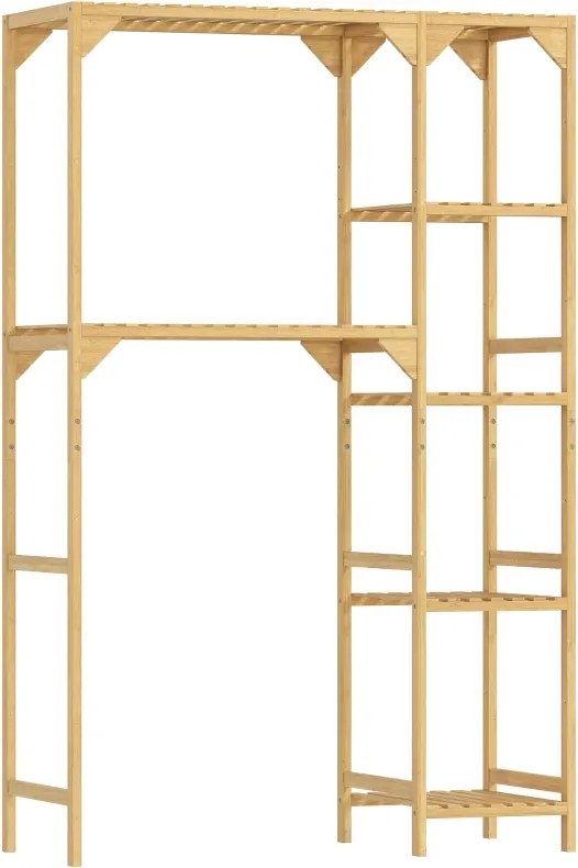 Estante para Máquina de Lavar em Bambu Móvel para Máquina de Lavar ou Sanita com Prateleiras Reversíveis e Ajustáveis 100x40x157 cm Madeira