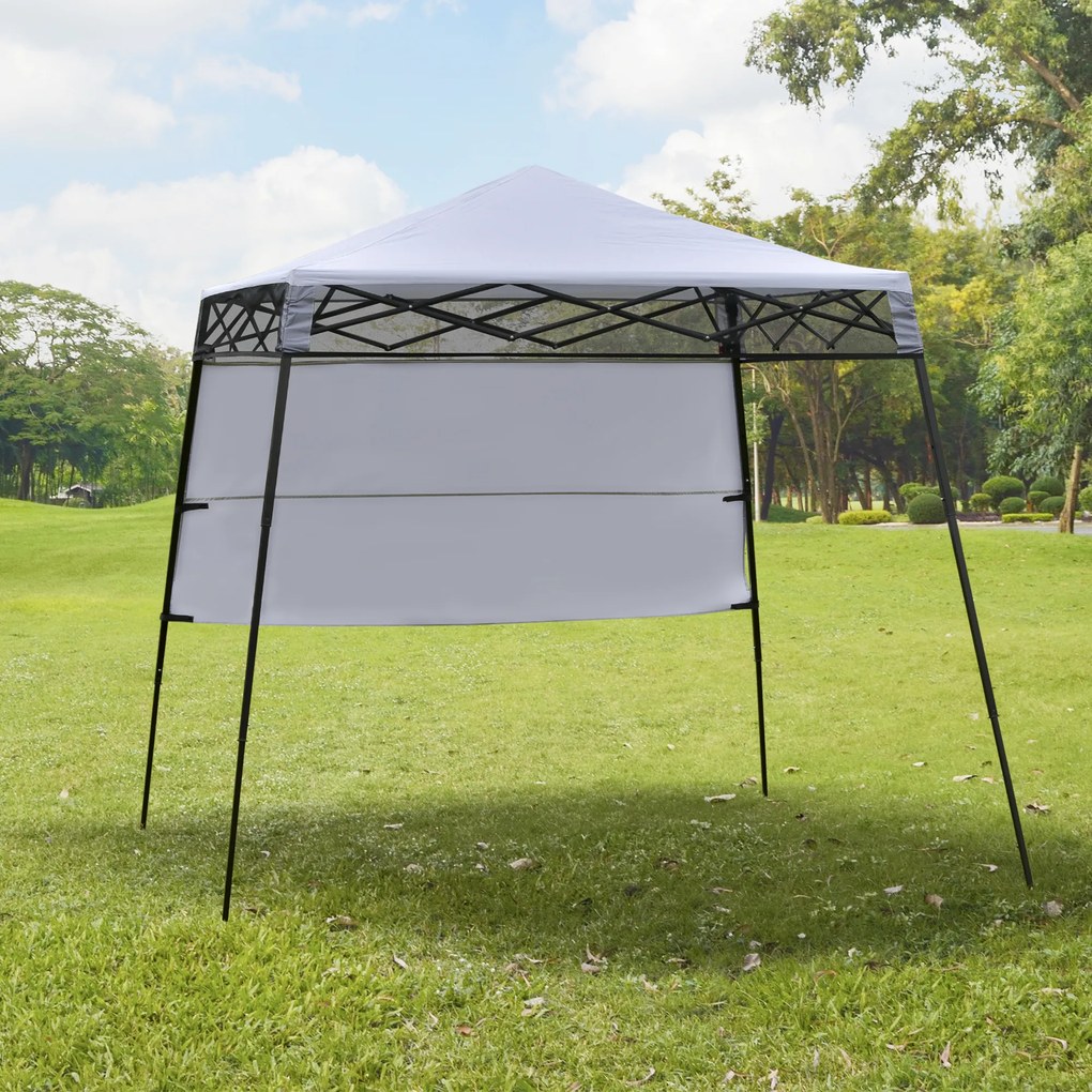 Outsunny Tenda Dobrável com Proteção UV Altura ajustável de 2 niveis Tecido Oxford com estrutura de aço com Lateral e Bolsa de Transporte 220x220x208 cm branco