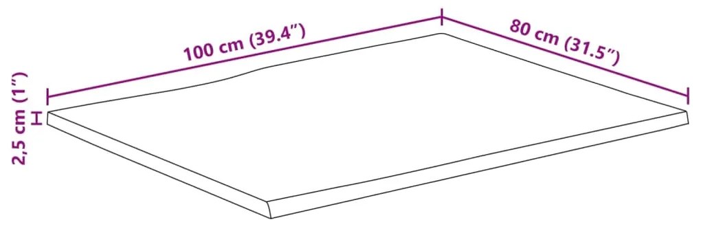 Tampo de mesa c/borda viva 100x80x2,5cm mangueira áspera maciça