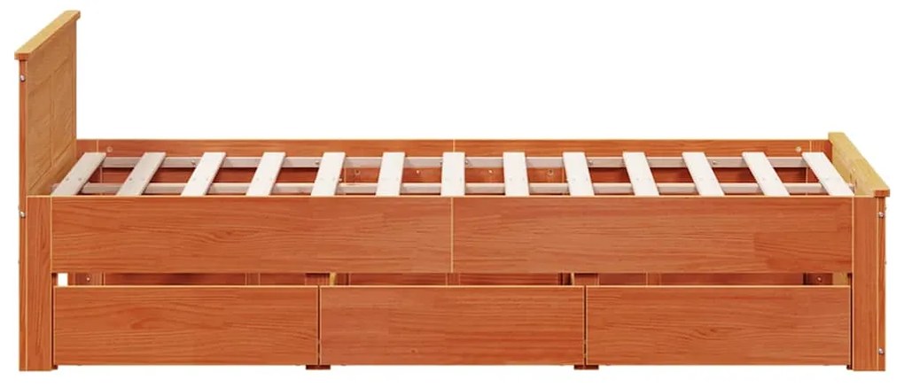 Cama sem colchão com cabeceira pinho maciço castanho-mel