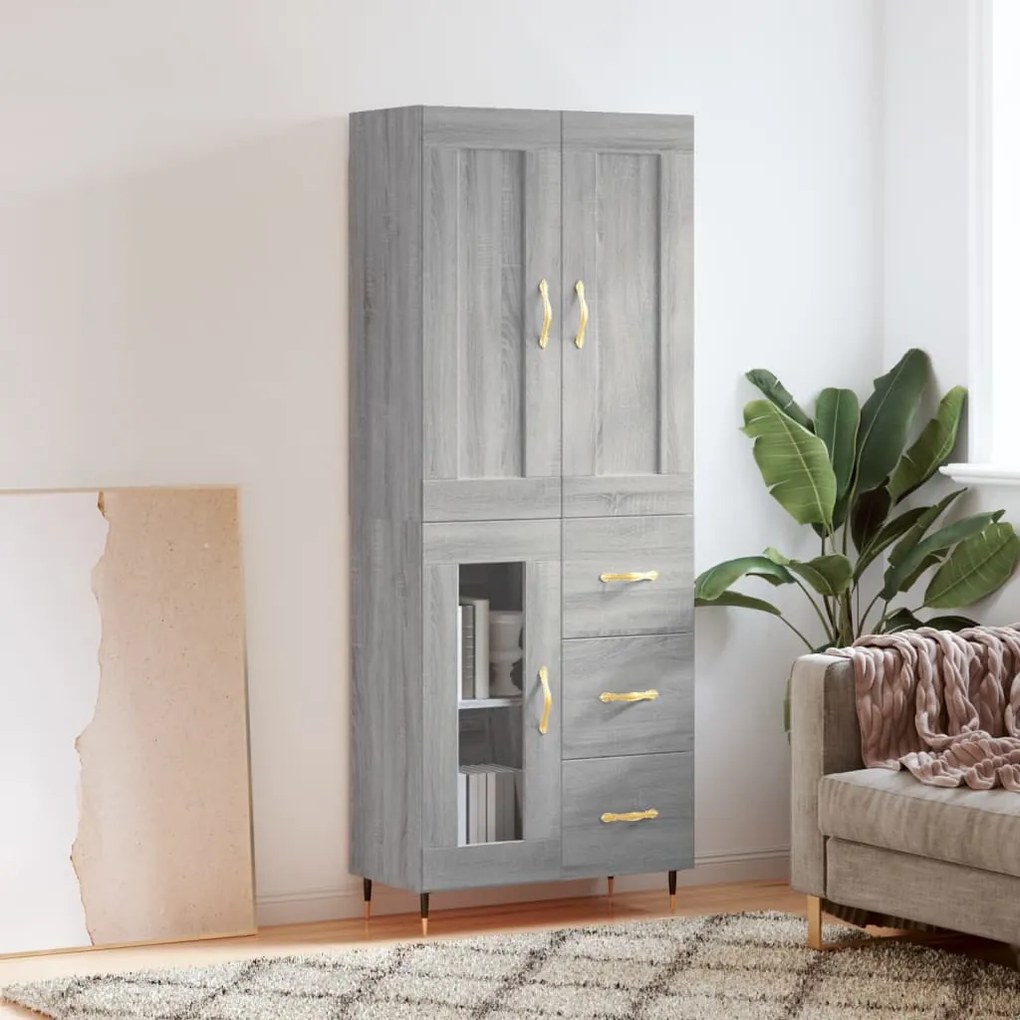 vidaXL Armário alto 69,5x34x180 cm derivados de madeira sonoma cinza