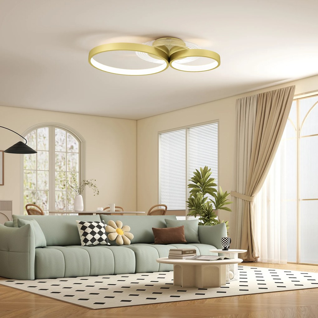 Candeeiro de Teto LED 40W Candeeiro Moderno com Iluminação LED 3000K/4000K/6500K 59x38x7,4 cm Dourado