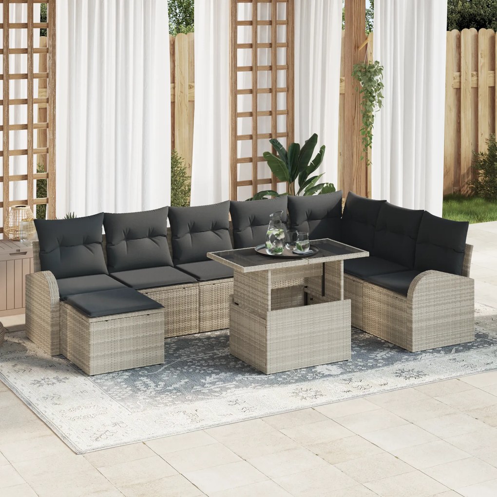 Conjunto de Sofá de Jardim vidaXL de 9 Peças com Almofadas Cinza Claro