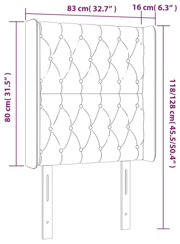 Cabeceira de cama c/ abas veludo 83x16x118/128cm cinzento-claro