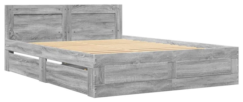 Estrutura de cama c/ cabeceira derivados madeira cinza sonoma