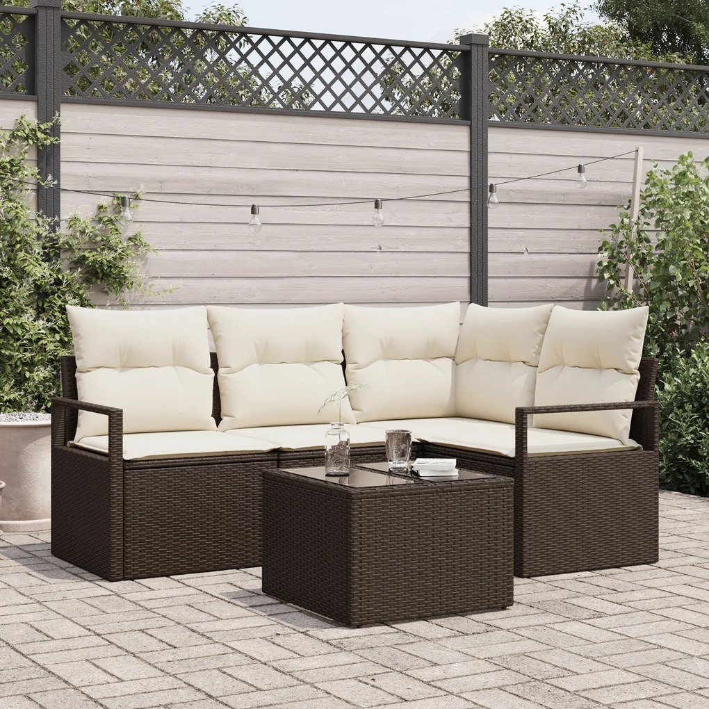 Conjunto de Sofá de Jardim de 4 Peças com Almofadas em Rattan Poliéste