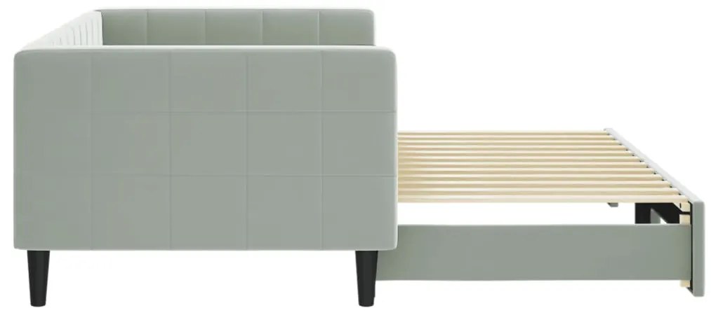 Sofá-cama com gavetão 90x200 cm veludo cinzento-claro