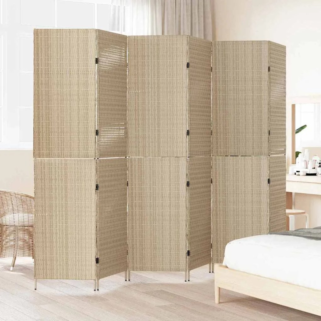 Divisória 6 Painéis Dobrável Bege 294x180 cm Polyrattan