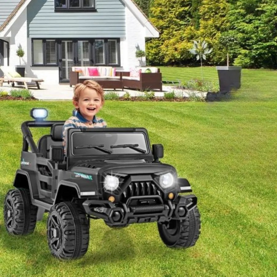 Carro elétrico para crianças de 12 V com 3 velocidades, música e luzes LED 99 x 62 x 62 cm preto