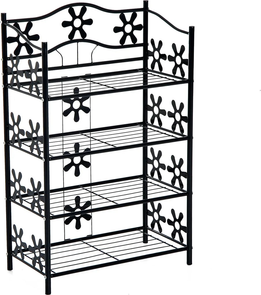 HOMCOM Estante para sapatos, estante para plantas, estante para flores, estante de chão, suporte, 4 níveis, metal, 59,5 x 30 x 92 cm, Preto | Aosom Portugal