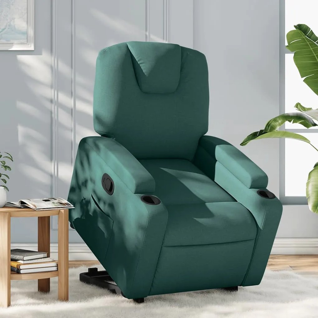 vidaXL Poltrona reclinável elevatória tecido verde-escuro