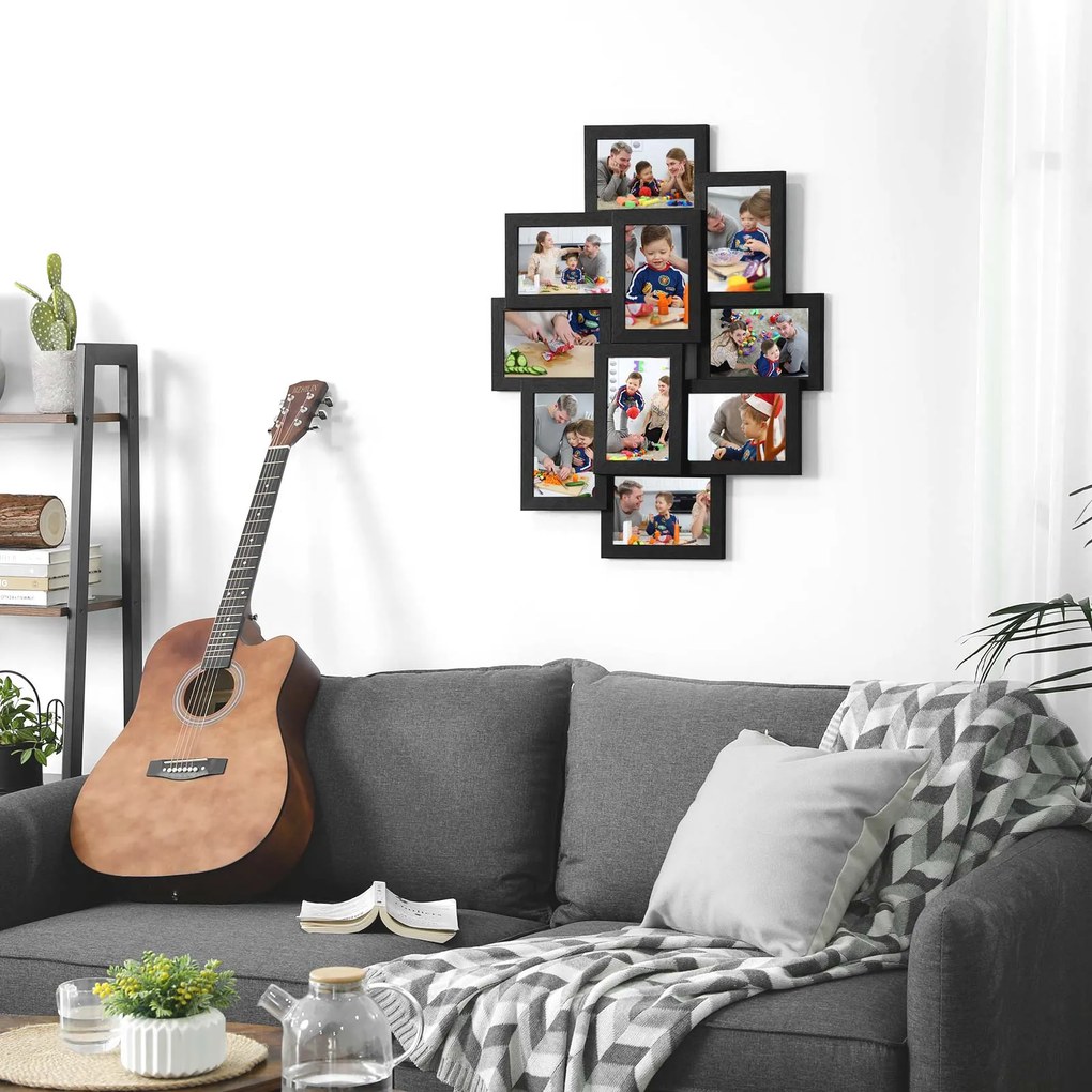 Colagem de molduras para 10 fotografias, preta