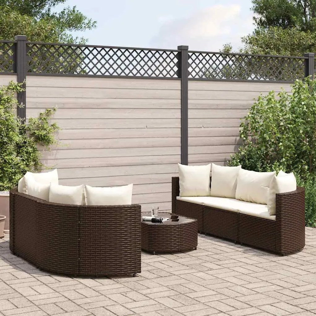 vidaXL 7 pcs conjunto de sofás jardim c/ almofadões vime PE castanho
