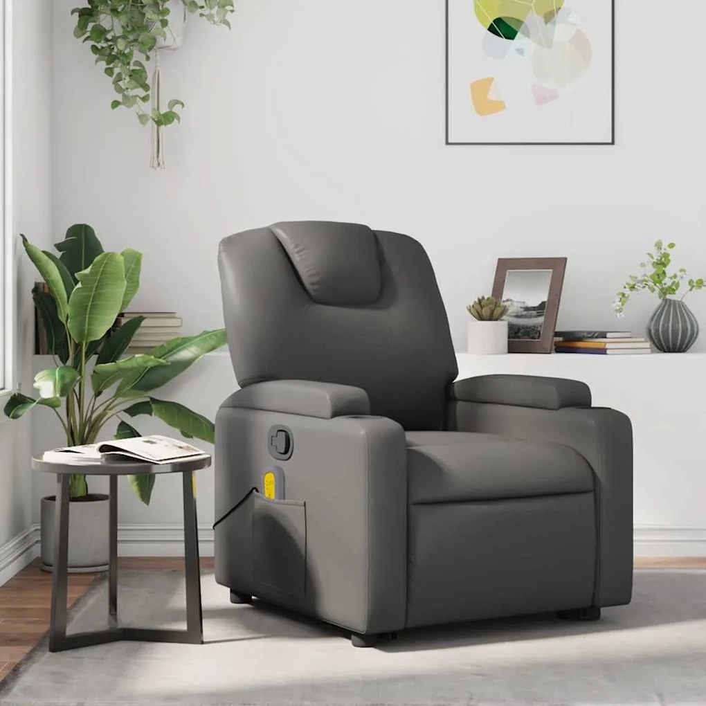 Poltrona de massagens reclinável couro artificial cinzento