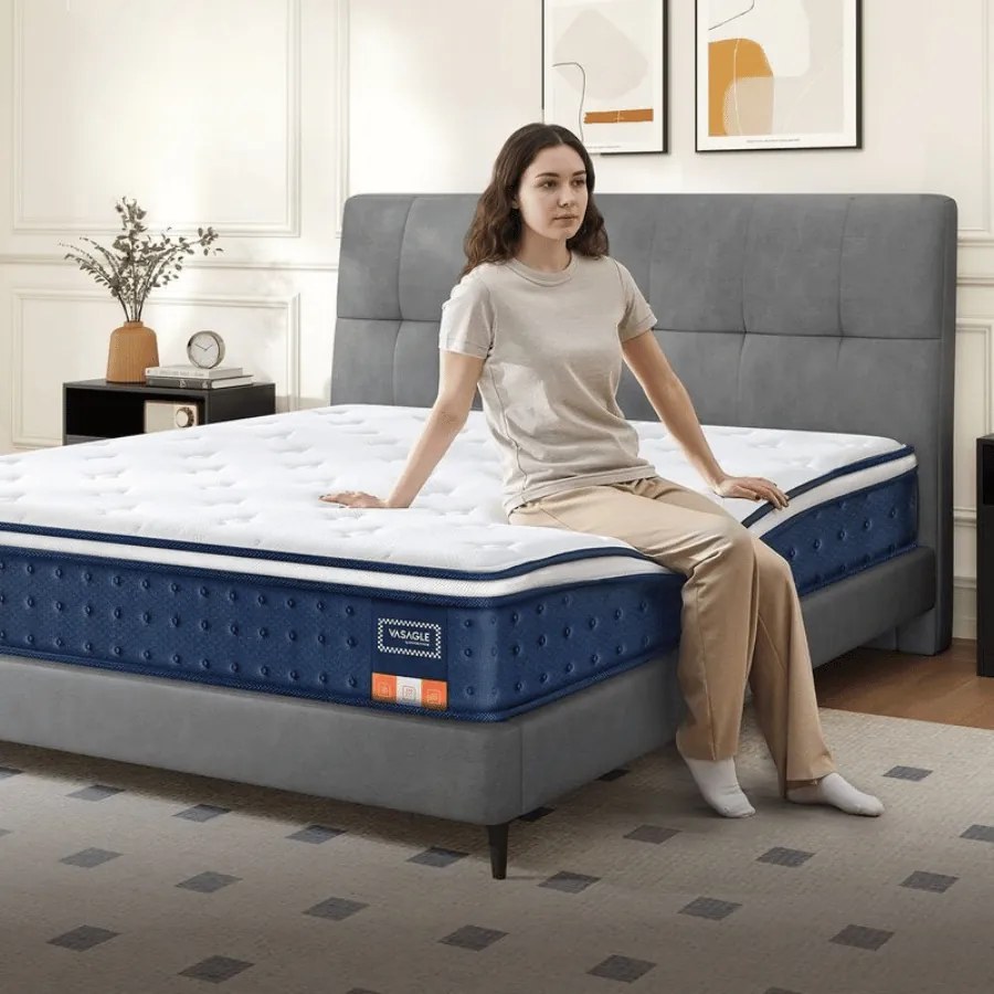 Colchão 200 x 140 x 25 cm de molas ensacadas com espuma viscoelástica de gel e conforto azul