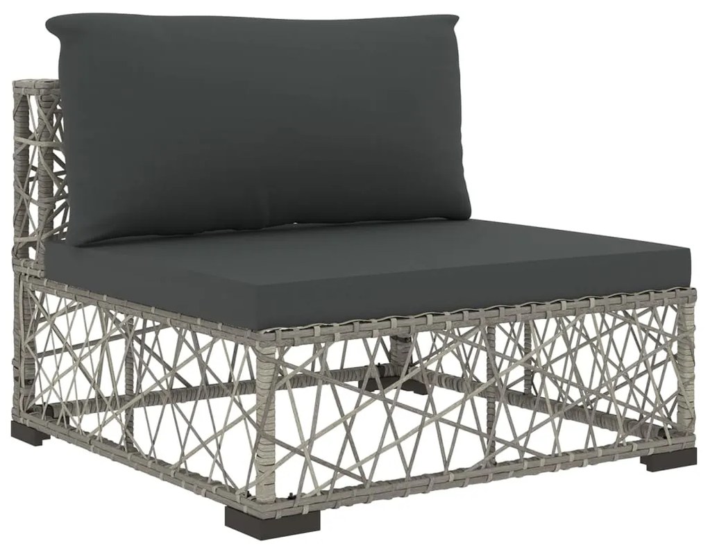 5 pcs conjunto lounge de jardim c/ almofadões vime PE cinzento