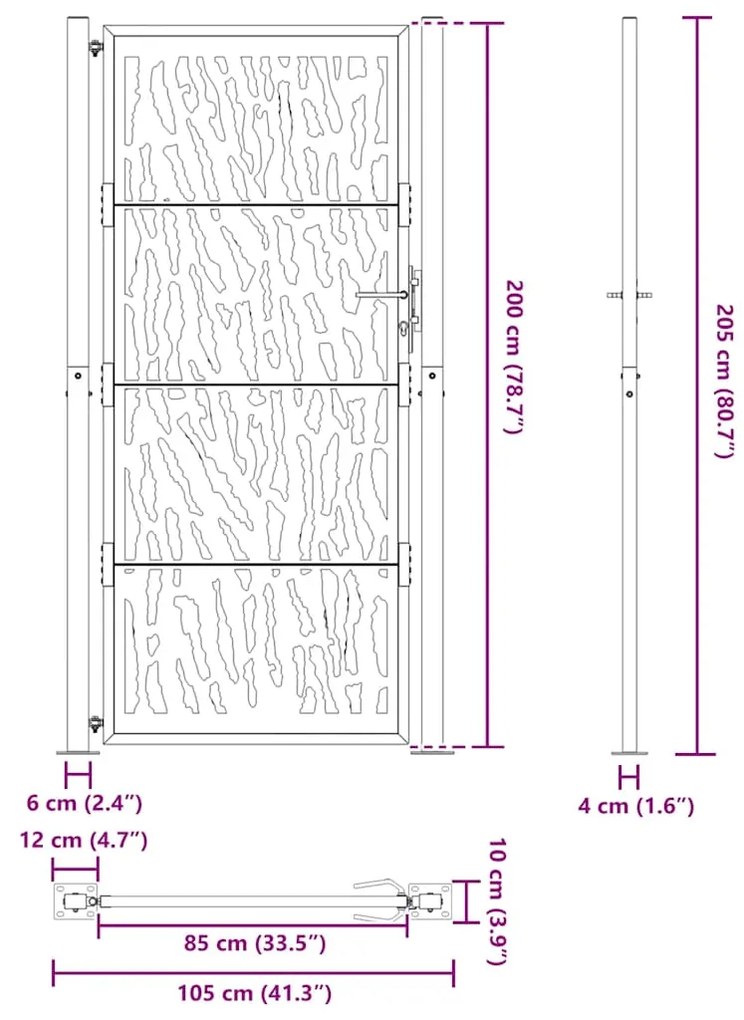 Portão de jardim 105x205 cm projeto de traço de aço resistente