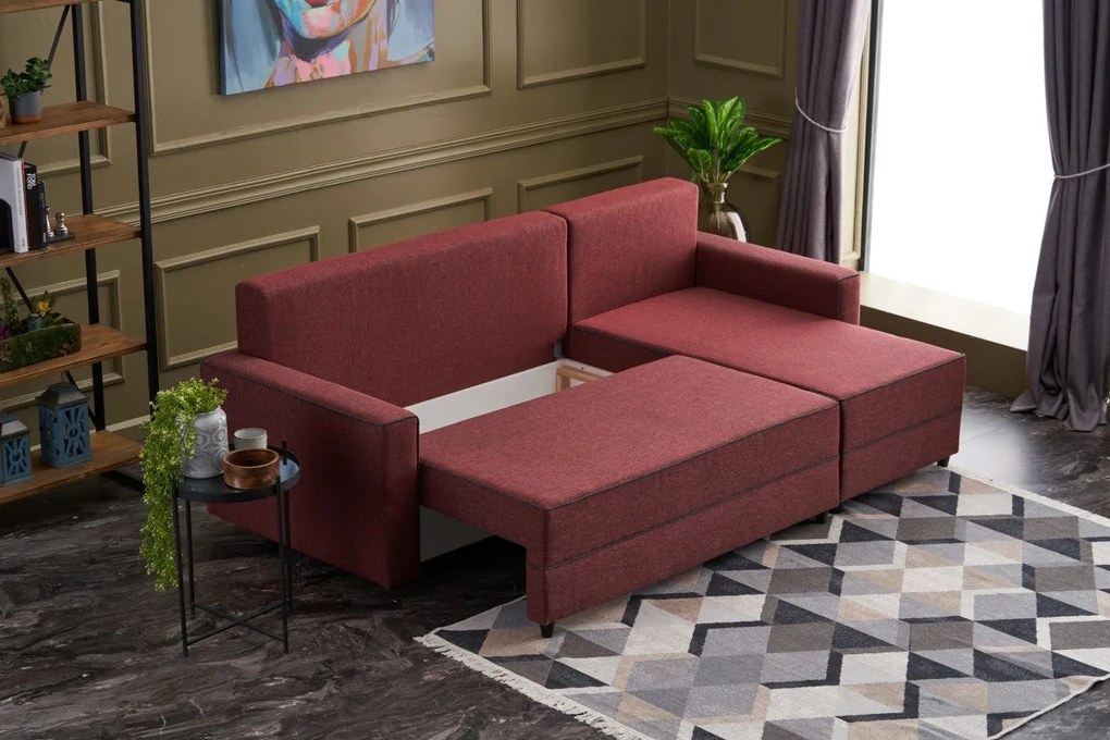 Sofá-Cama de Canto Ece – Vermelho Claret – 242 cm x 88 cm x 90 cm