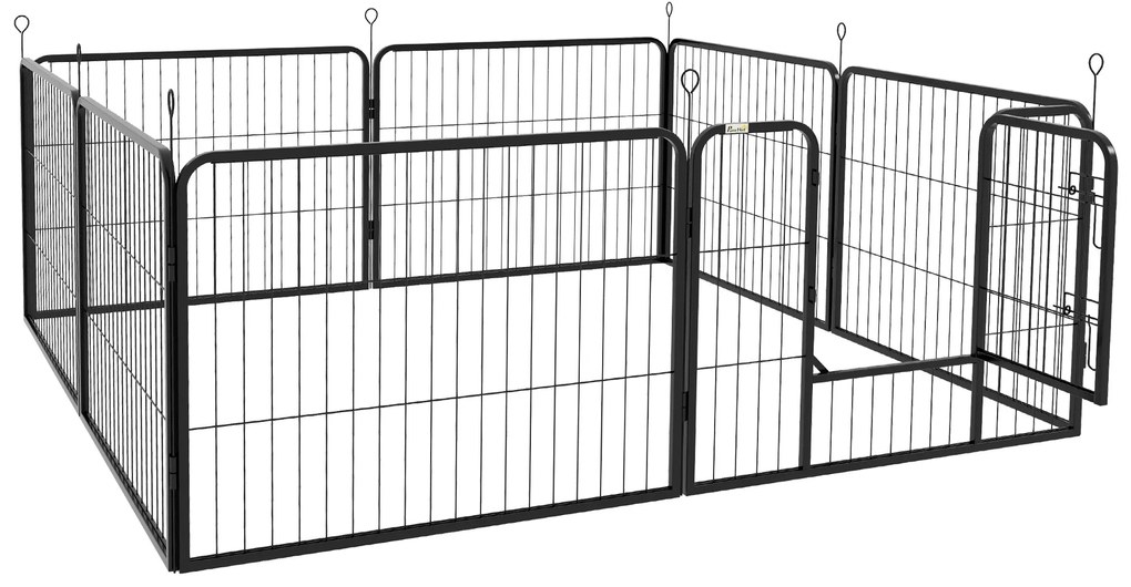 Parque para Animais de Estimação 8 Paineis 80x60cm Gaiola para Cães de Metal com Porta e Dupla Fechadura Preto