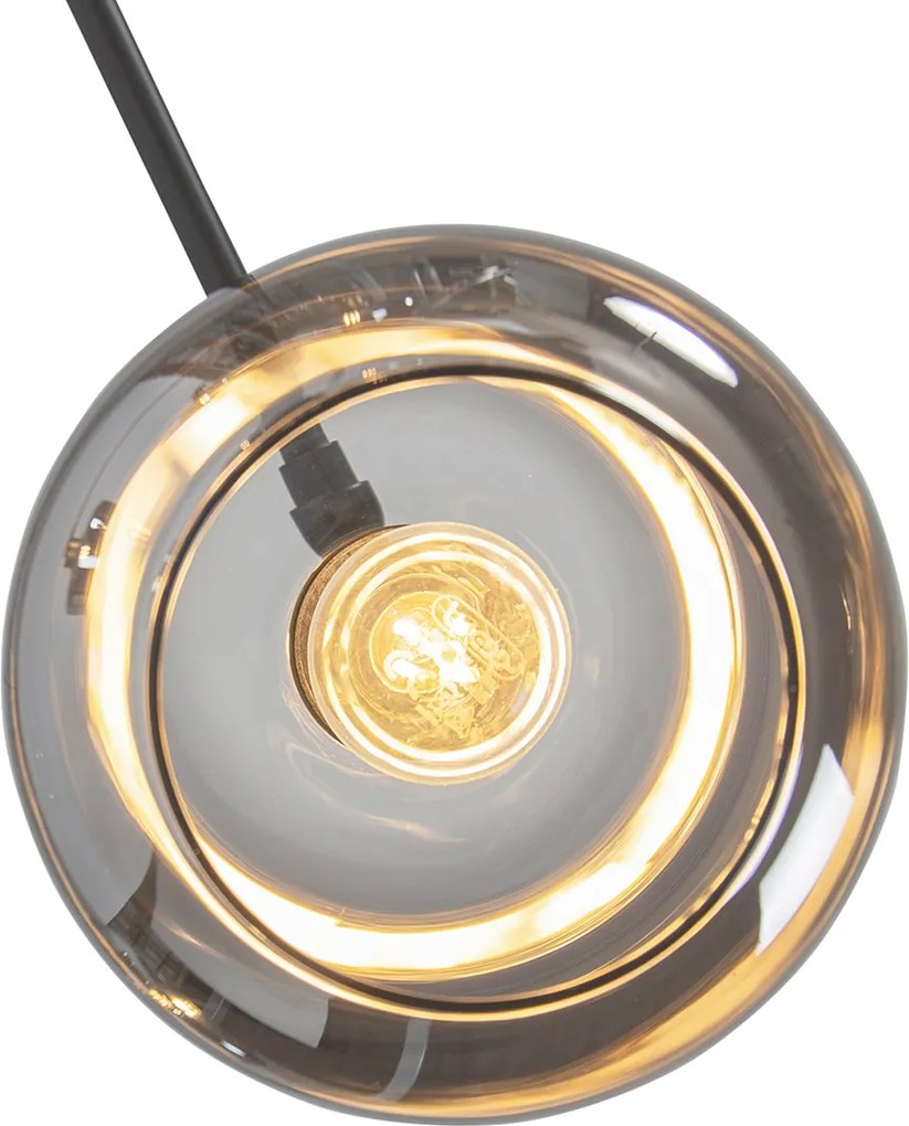 Candeeiro de pé preto com dourado e vidro fumê 5 luzes - Zuzanna