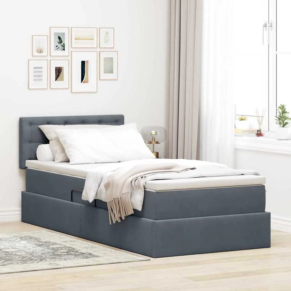 vidaXL Cama com Armazenamento Cinza Escuro 90 x 190 cm Veludo