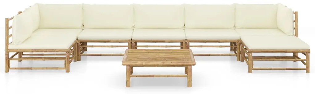 8 pcs conj. lounge p/ jardim em bambu c/ almofadões branco nata