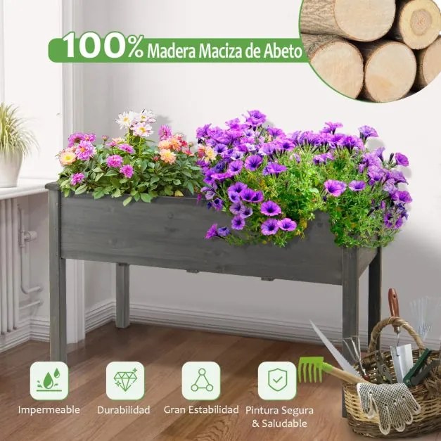 Floreira elevado para flores, plantas e cultivo para jardim, exterior ou varanda 125 x 59 x 76 cm cinza