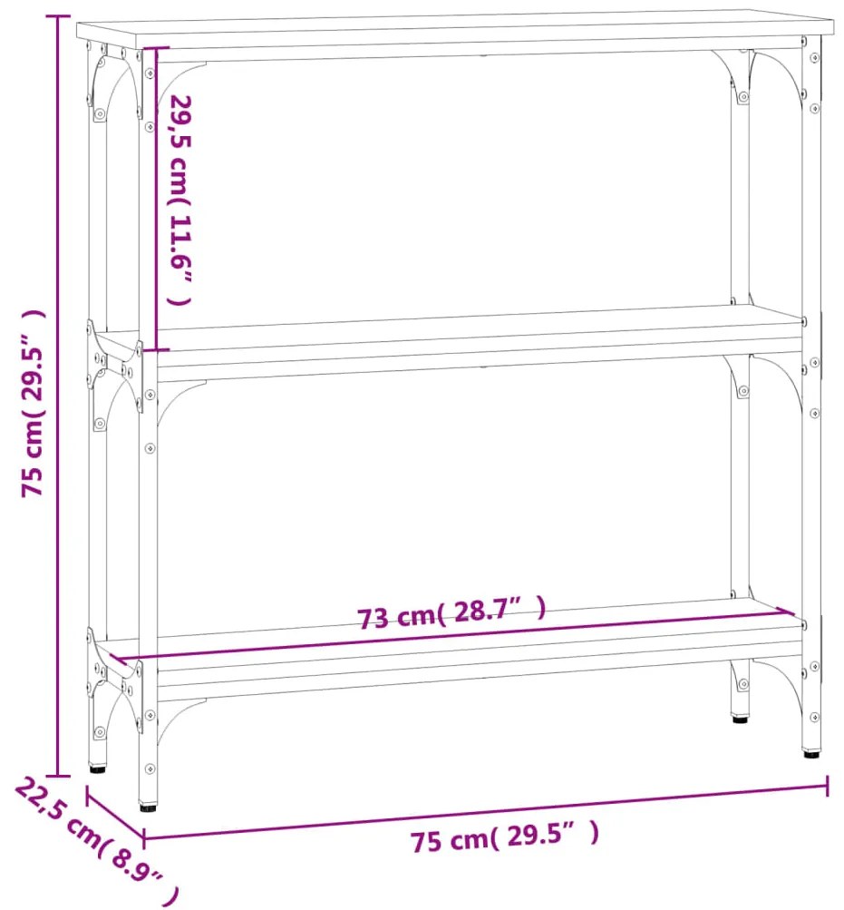 Mesa consola 75x22,5x75 cm derivados de madeira carvalho sonoma