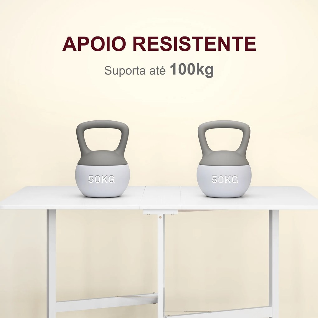 Mesa Dobrável de Cozinha para 4-6 Pessoas Mesa de Sala de Jantar Dobrável com Rodas e Laterais Dobráveis 120x80x73 cm Branco