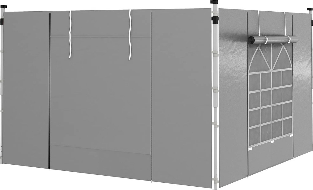 2 Paredes Laterais para Tenda 300x200 cm com Janela Enrolável e Porta com Fecho para Tendas 3x3 m ou 3x6 m Cinzento