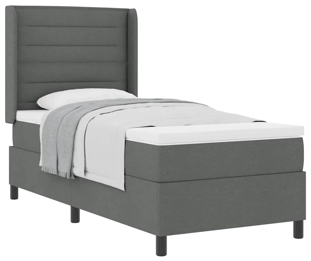 Cama Box com Colchão Cinza Escuro 90x200 cm em Tecido