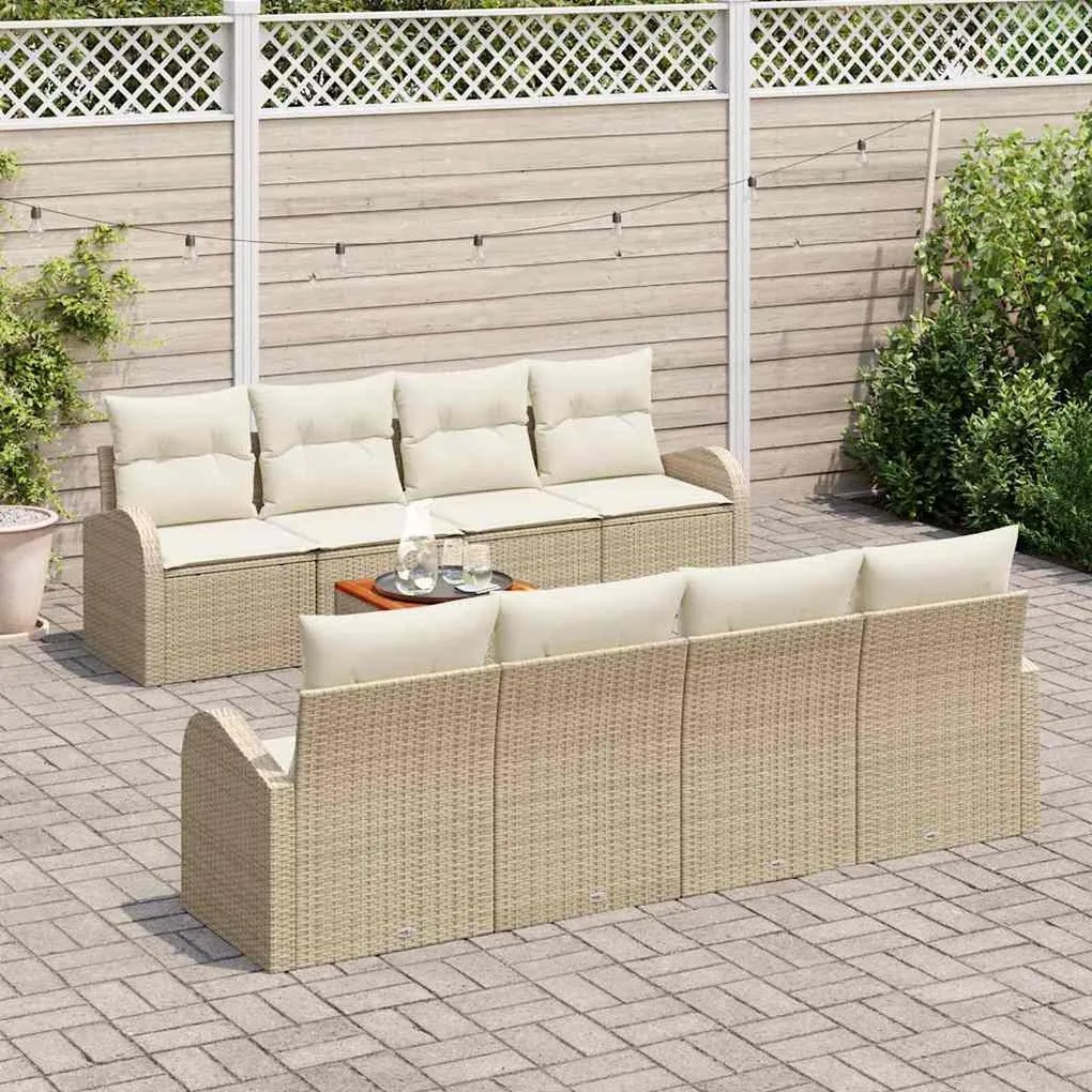 Conjunto de Sofás de Jardim 9 Peças com Almofadas Beijes em Rattan e A