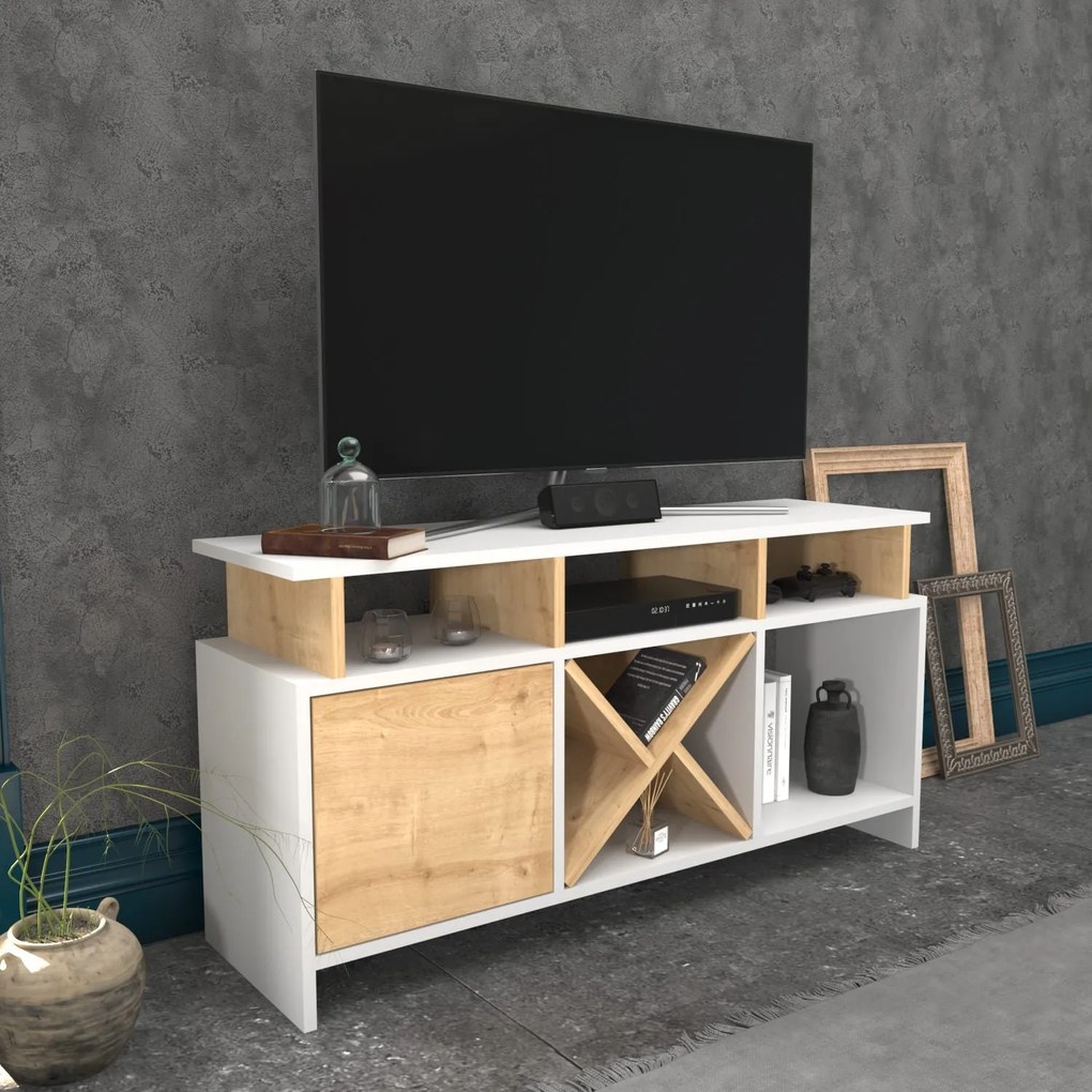 Móvel TV Auburn – Branco Carvalho – 120 cm x 29,9 cm x 60,6 cm
