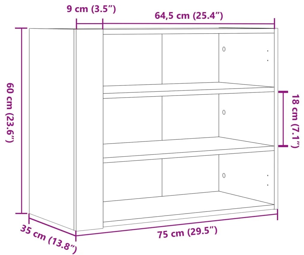 Armário parede 75x35x60 cm derivados de madeira cinzento sonoma