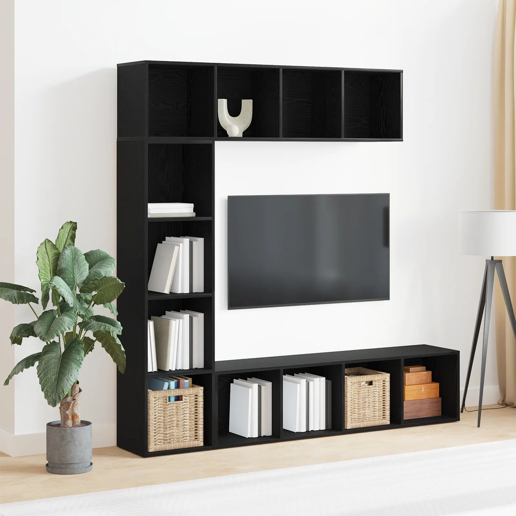 vidaXL Estantes 3 pcs Carvalho Preto 36x30x143 cm Madeira engenheirada