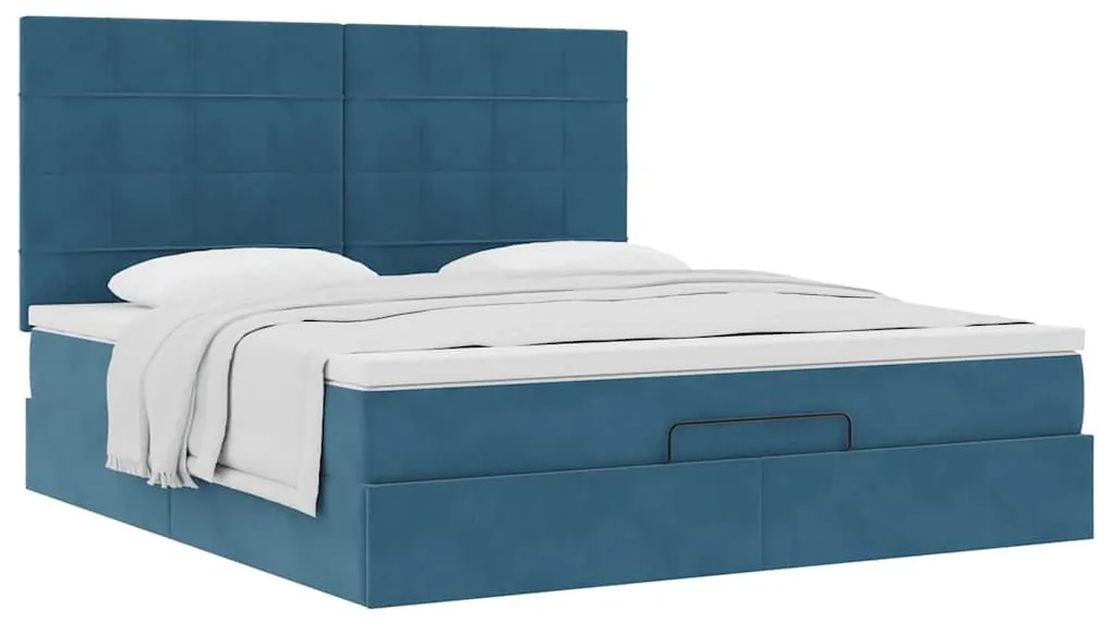 Estrutura cama otomana colchões 180x200 cm veludo azul escuro