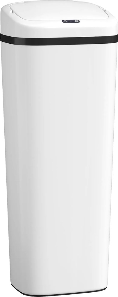 HOMCOM Balde de Lixo Automático 50L Estreito em Aço Inoxidável com Sensor Infravermelhos Modo Manual 33x25x84 cm Branco | Aosom Portugal