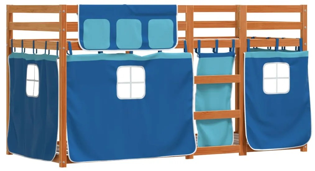Beliche com cortinas 90x190 cm madeira de pinho maciça azul