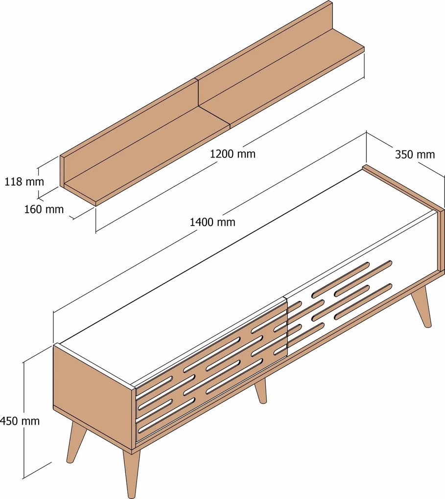 Móvel de TV "Wood" com 2 Portas e Prateleiras de Parede - Nogueira e B