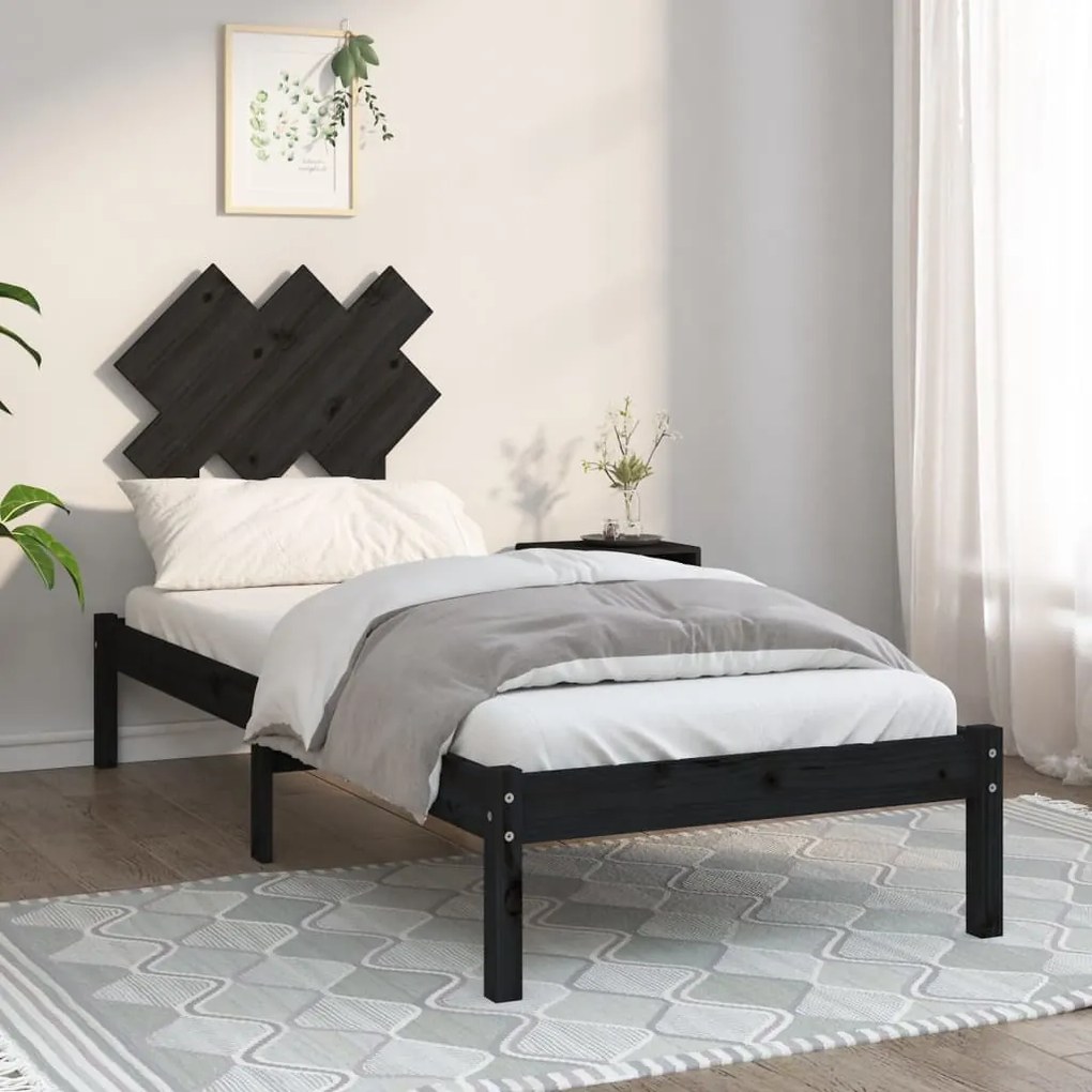 Estrutura cama pequena solteiro 75x190 cm madeira maciça preto