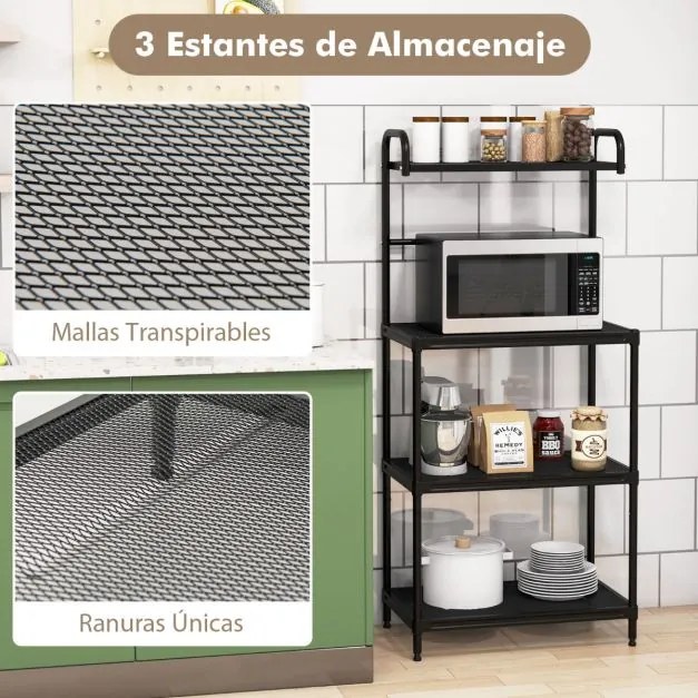 Estante de cozinha com 4 níveis para micro-ondas com estrutura metálica 60 x 34 x 136 cm Preto