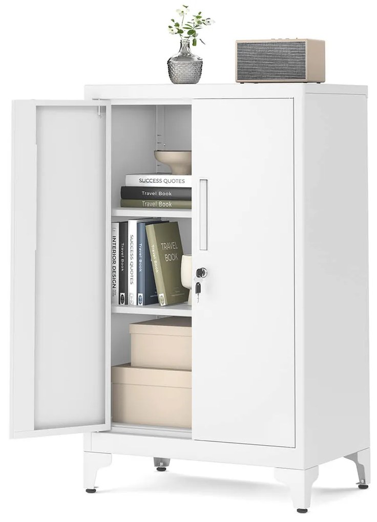 Armário arquivador metal com fechadura e 2 portas 40 x 60 x 90 cm branco