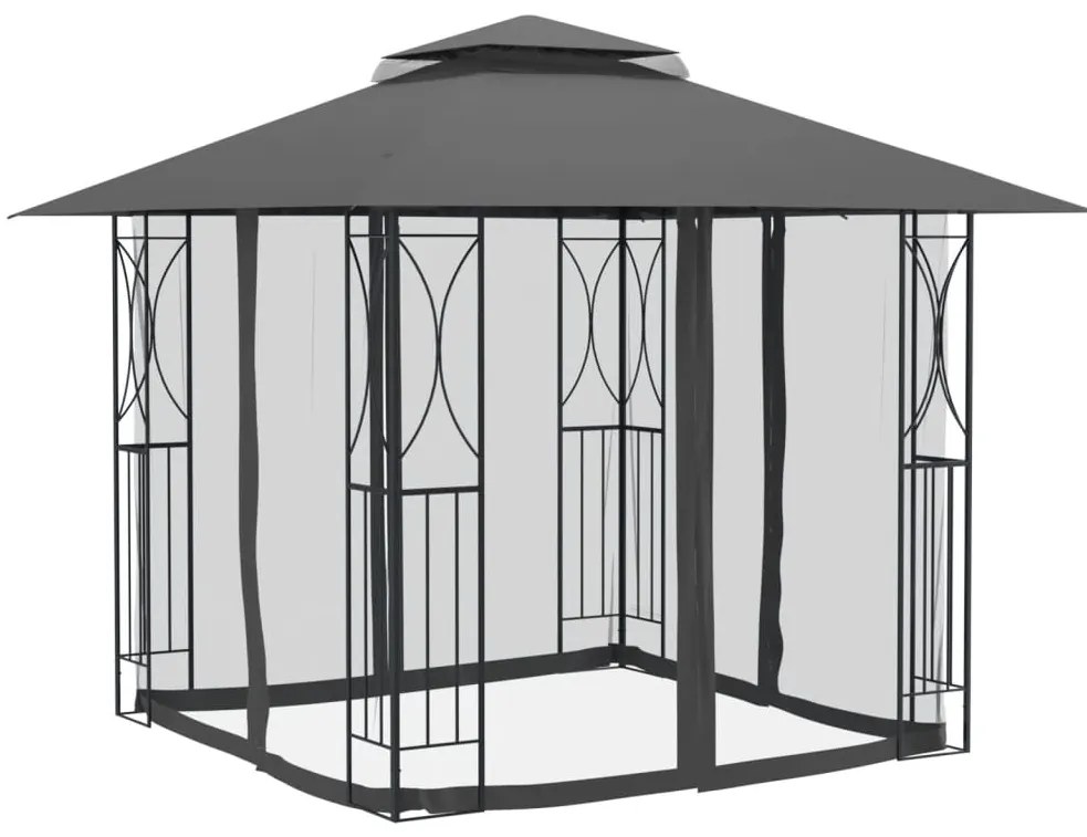 Gazebo com paredes laterais 300x300x270 cm aço antracite