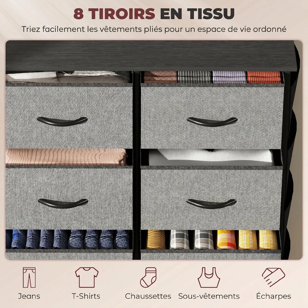 Cómoda de Arrumação, 86 x 30 x 94,5 cm, 8 Gavetas em Tecido, Cinzenta