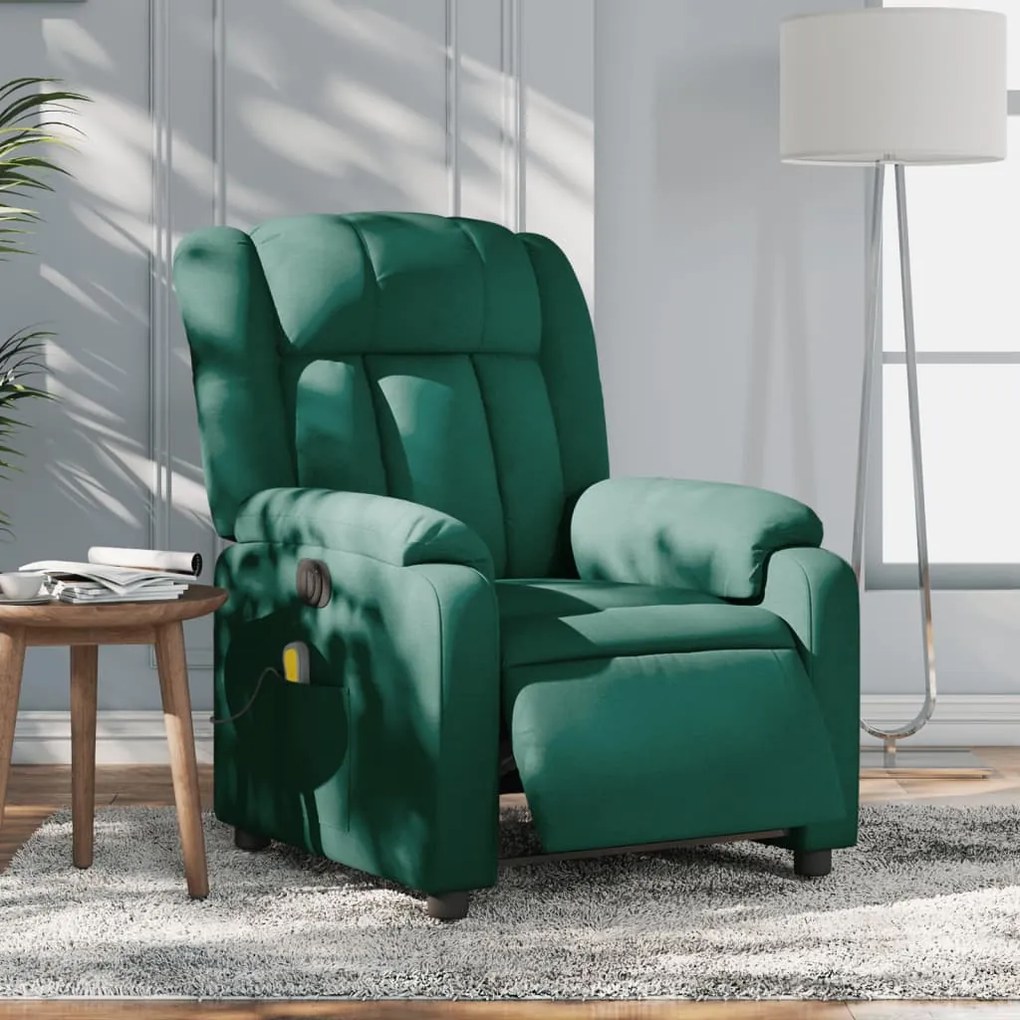 Poltrona reclinável de massagens elétrica tecido verde-escuro