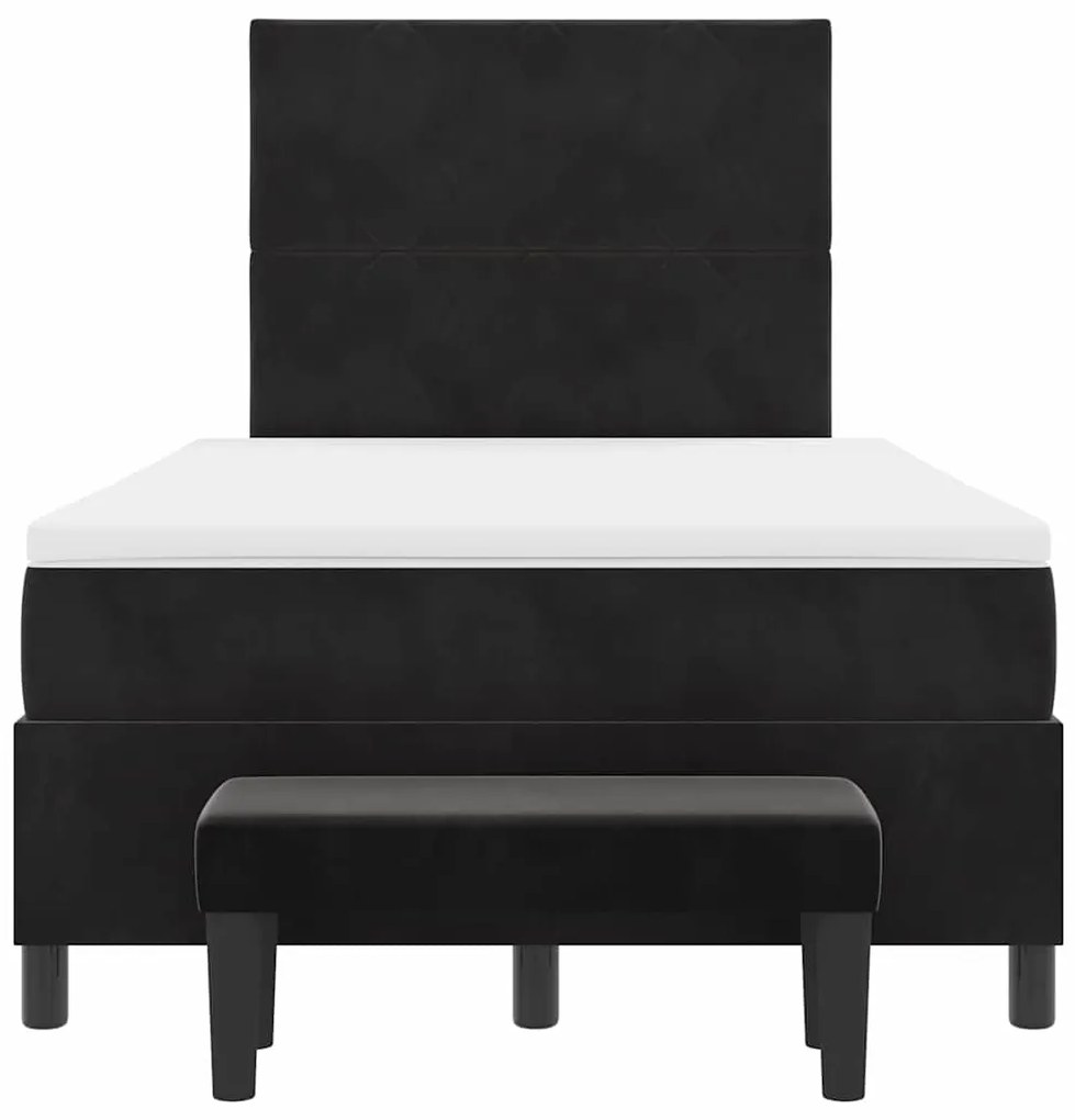 Cama Box Spring com Colchão &amp; Banco Preto 120x190 cm Veludo